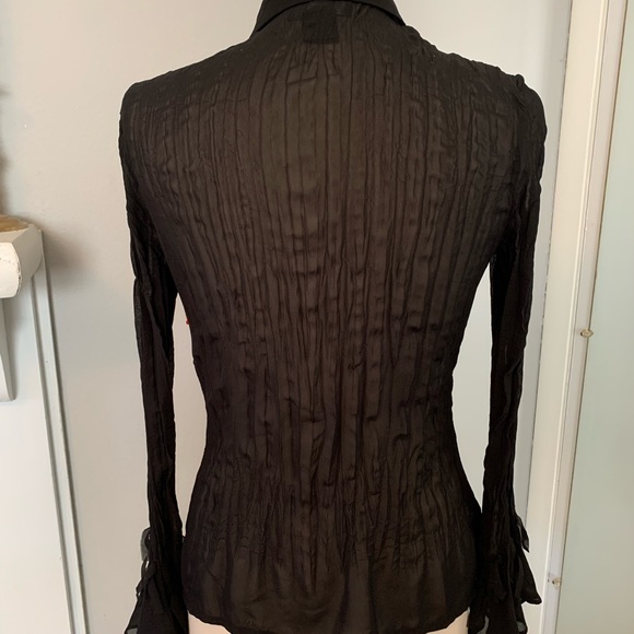 Sheer Black ruffle Blouse Fringe long sleeve Bell cuffs Size M Mob Wife Hot goth - Picture 3 of 10